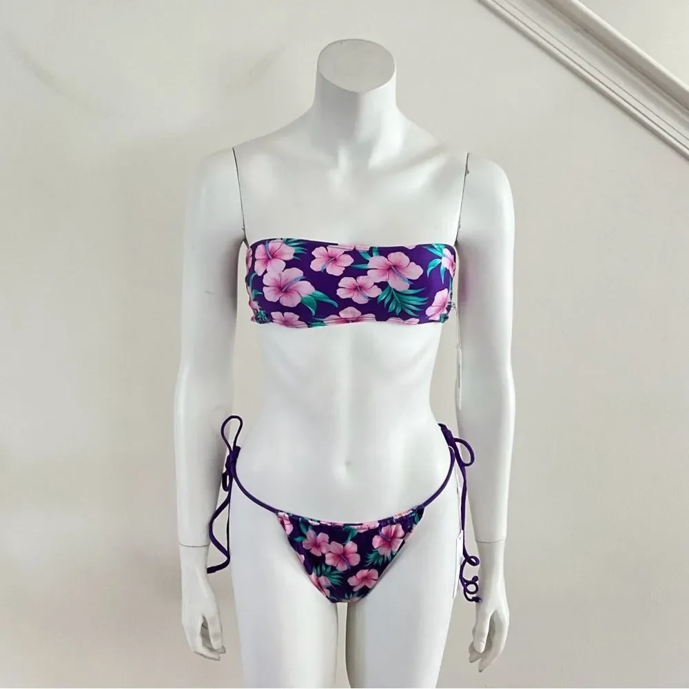 Frankie’s Bikinis Hibiscus Bikini Set Purple L